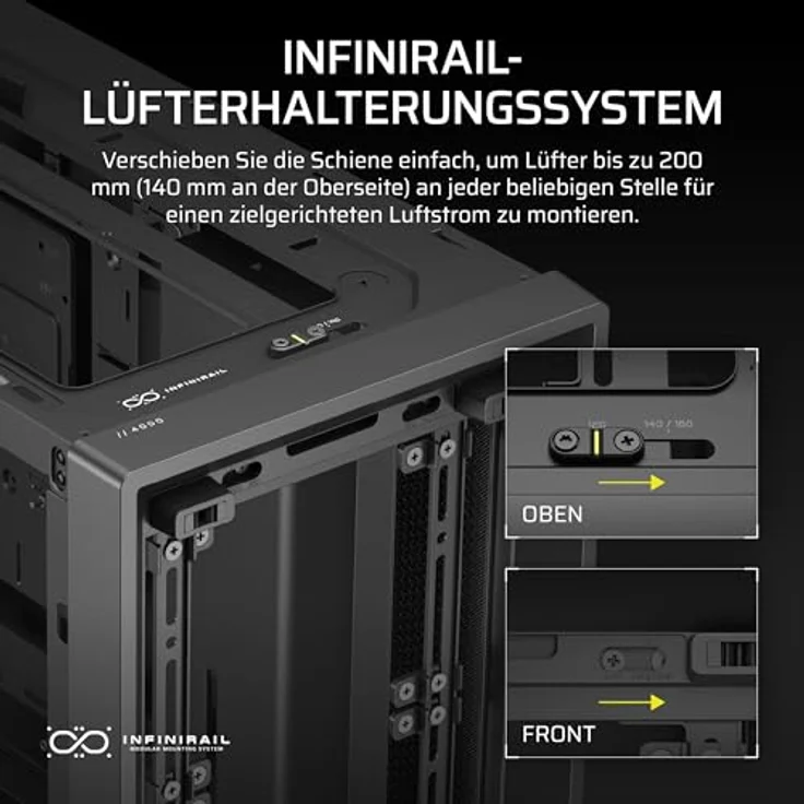 CORSAIR Frame 4000D Modulares Mid-Tower ATX PC-Gehäuse – Hoher Luftstrom, InfiniRail™ Ventilator-Montagesystem, ASUS BTF, MSI Project Zero, Gigabyte Project Stealth – Schwarz – Bild 5