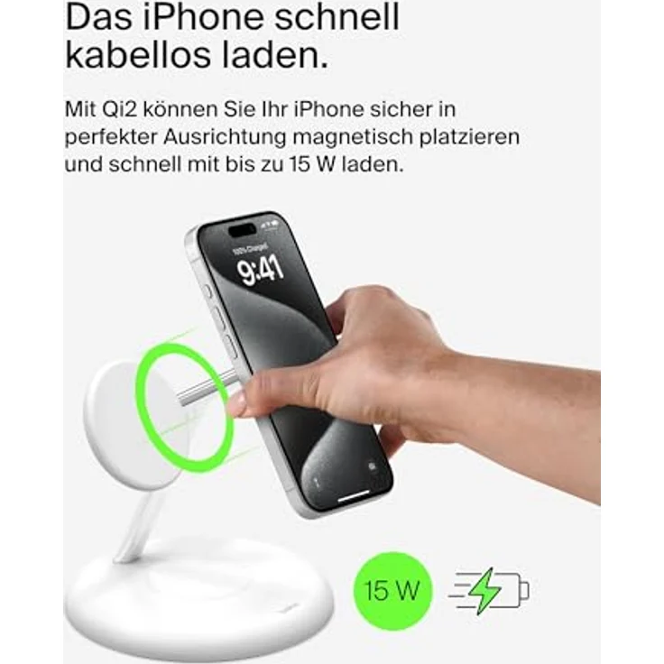 Belkin kabellose 3-in-1-Ladestation mit MagSafe-kompatiblem Qi2, 15 W, Wireless Charger - Weiß, inkl. Netzteil – Bild 3
