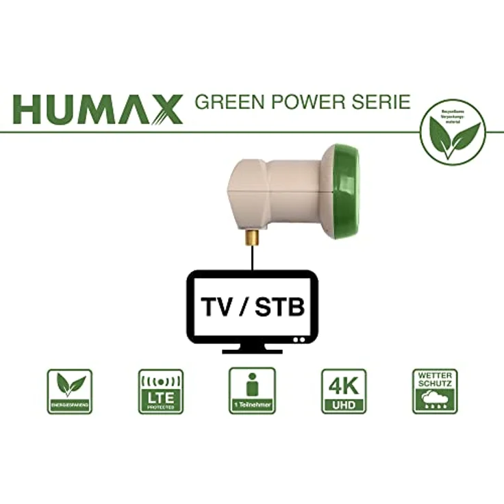 HUMAX Green Power Single-LNB, Stromspar-LNB, Satelliten universal LNB, LTE-Filter, 1 Teilnehmer inkl. Wetterschutzgehäuse und vergoldete F-Buchse, für digitales Fernsehen in HD, Full HD und 4K UHD – Bild 5