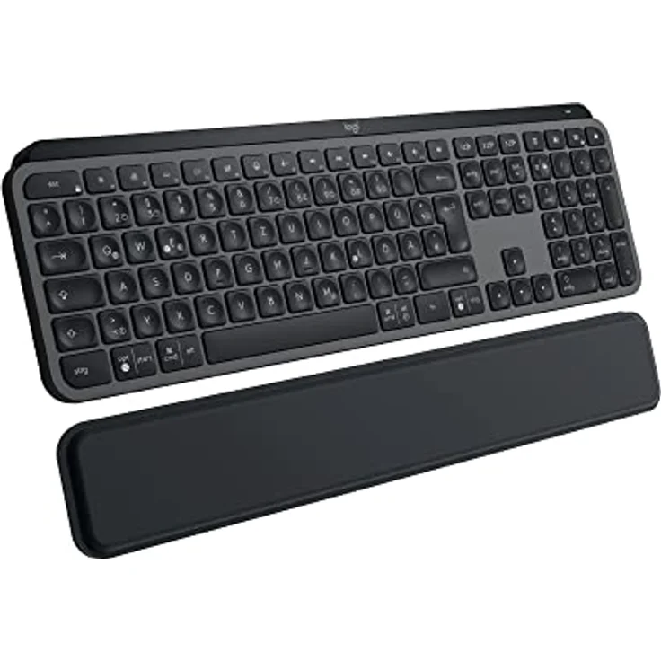 Logitech MX Keys S PLUS kabellose Tastatur und MX Palm Rest Low Profile, Fluid Quiet Typing, Programmable Keys, Backlighting, Bluetooth, USB C, Windows PC, Linux, Chrome, Mac, Deutsches QWERTZ - Grau – Bild 1