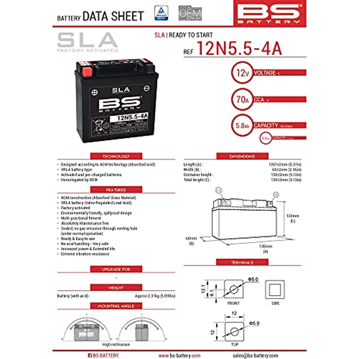 BS Battery SLA Wartungsfreie Batterie, werkseitig aktiviert, 12V 6.5Ah, hohe Vibrationsbeständigkeit, sofort einsatzbereit, wartungsfrei – Bild 2
