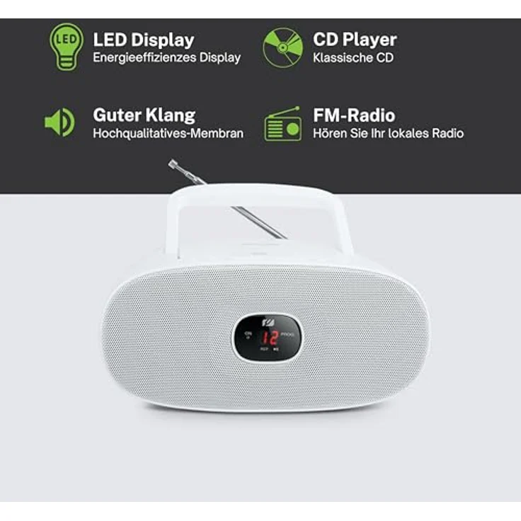 Muse MD-202 RDW Stereo UKW-Radio mit CD-Player (LED Display, Repeat, AUX-In, Teleskopantenne) weiß – Bild 4