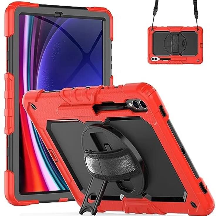 Lobwerk Tablet-Hülle 4in1 für Samsung Galaxy Tab S9+ Plus 2023 SM-X810 SM-X816B 12.4, Sturzdämpfung, Aufstellfunktion, Outdoor, schwarz