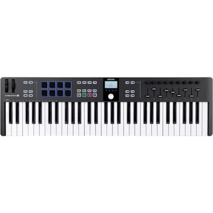 Arturia - KeyLab Essential 61 mk3 - MIDI Controller-Keyboard für die Musikproduktion - 61 Tasten, 9 Drehregler, 9 Fader, ein Modulationsrad, ein Pitch-Bend-Rad, 8 Pads - Schwarz – Bild 1