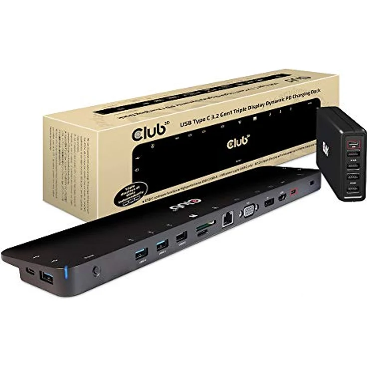 CLUB3D Typ C 3.2 Gen1 Triple Display Dynamic PD Charging Dock 100W PD Ladegerät CSV-1564W100 Schwarz – Bild 1