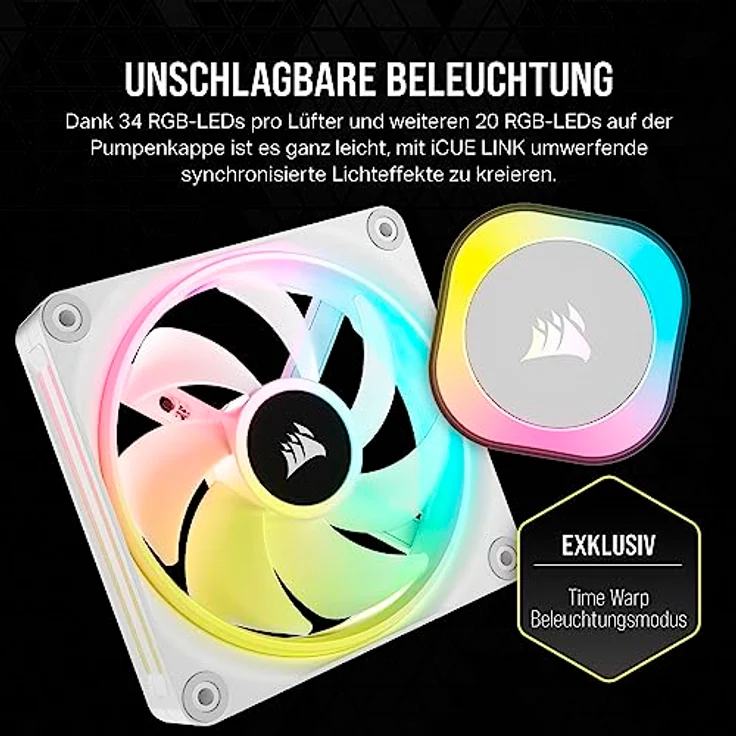 CORSAIR iCUE LINK H100i RGB Flüssig-CPU-Kühler - 240mm AIO - QX120 RGB-Lüfter - Passend Für Intel® LGA 1700, AMD® AM5 - iCUE LINK System Hub Enthalten - Weiß – Bild 5