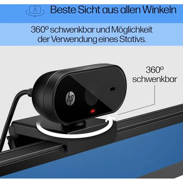 HP 320 All-in-One-Webcam (USB-A, 1080p/Full HD Auflösung, 360° schwenkbar, 66°-Weitwinkel, Belichtungskorrektur, Autofokus) Schwarz mit integriertem Mikrofon – Bild 5