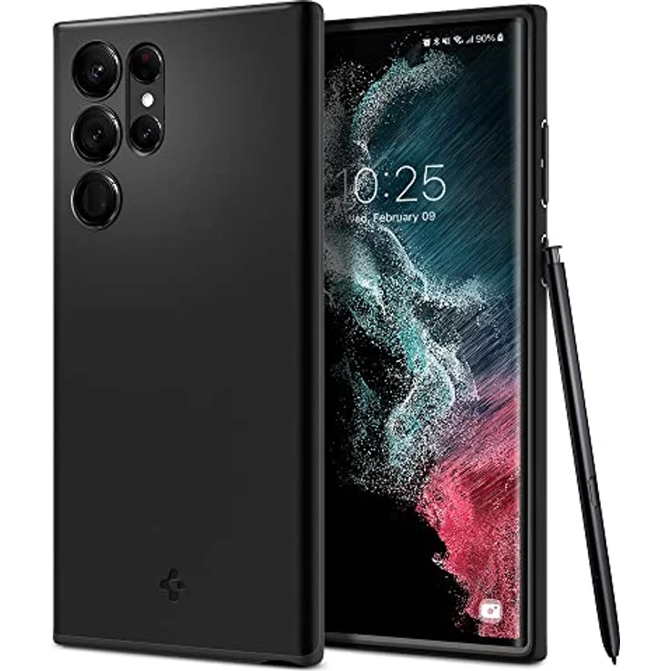 Spigen Thin Fit Hülle Kompatibel mit Samsung Galaxy S22 Ultra -Schwarz, PC Platte und Silikonrahmen, matte Oberfläche – Bild 1