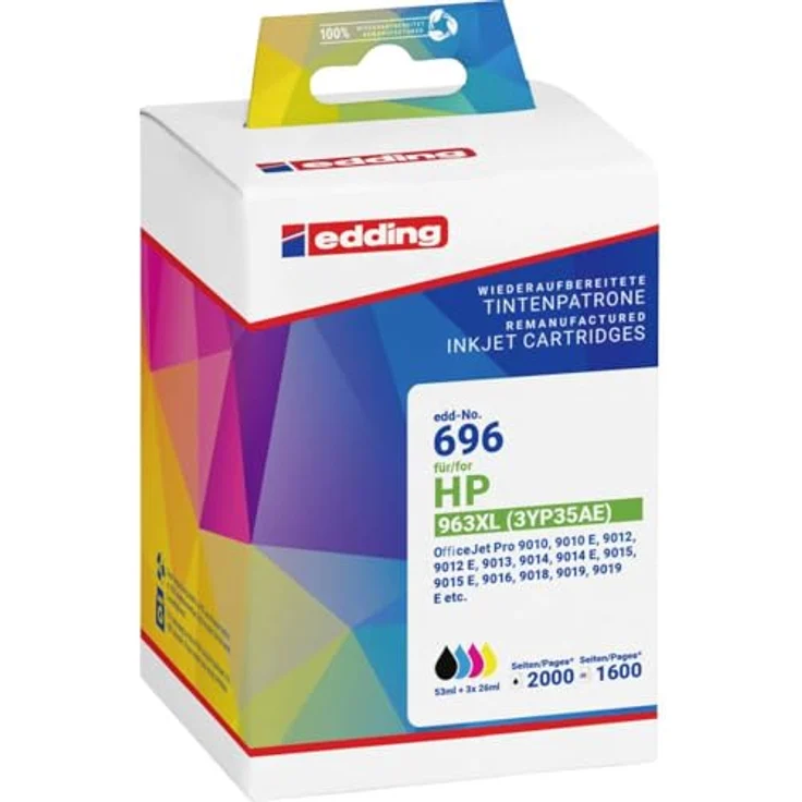 edding Tintenpatrone 18-696, kompatibel mit HP 963XL, 4 Stück schwarz, cyan, magenta, gelb, max. 2.000 Seiten schwarz, 3 x 1.600 Seiten farbig – Bild 2