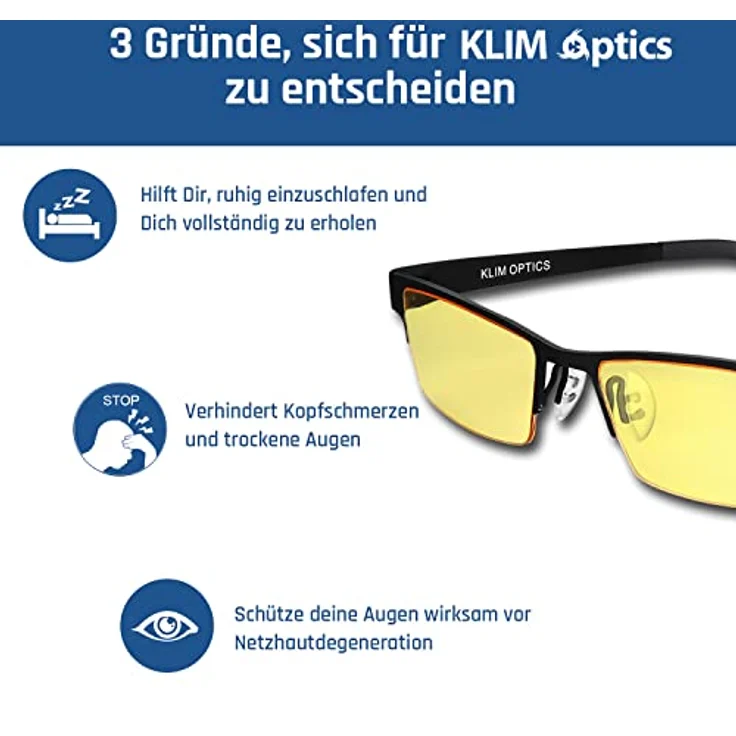 KLIM Optics Blaulichtfilter Brille - Brillen mit Blaulichtfilter - Neu – Hoher UV Schutz - Blaulicht Filter Gaming Brillen für PC, Handy und Fernseher – Anti-Müdigkeit, Anti-Blaulicht, UV-Schutz - Für PC, SMARTPHONE, TV, TABLET SCREENS – Bild 3