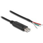 DELOCK Adapterkabel USB 2.0 Typ-A zu seriell RS-485, 2m, schwarze Kabel mit offenen verzinnten Enden, FTDI FT232R Chipsatz