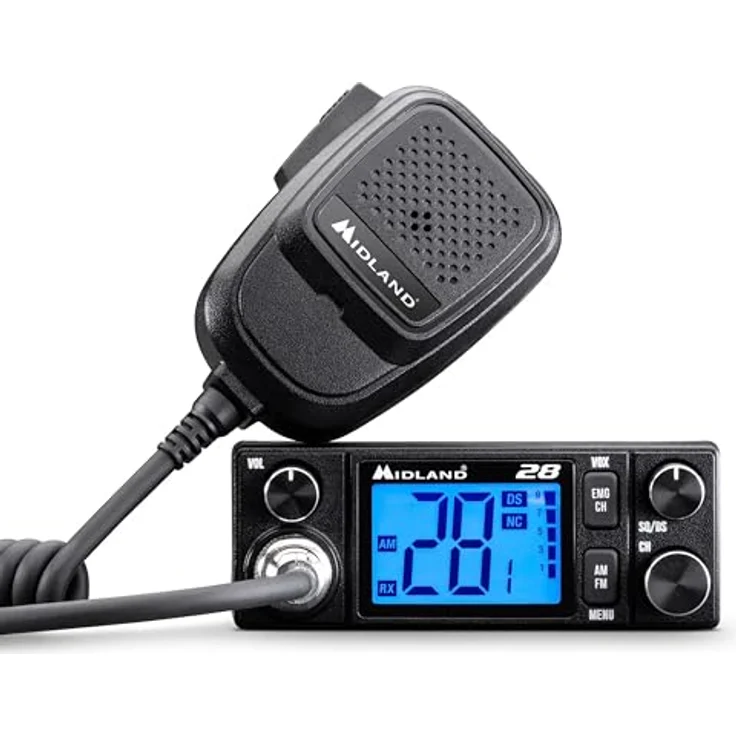 Midland 28 CB C1563, CB-Funkgerät mit 2"-LCD-Display, digitaler Rauschsperre und 12/24 V-Versorgung, sieben Farben wählbar – Bild 1