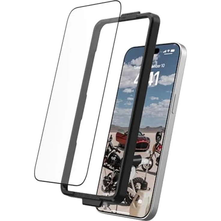 URBAN ARMOR GEAR PLUS Tempered Glass Displayschutzglas Apple iPhone 15 Pro Max [9H zweifach gehärtetes Glas, Anti-Fingerabdruck, Inkl. Montagekit, 0,33mm dünn, Ultra klar] – Bild 3