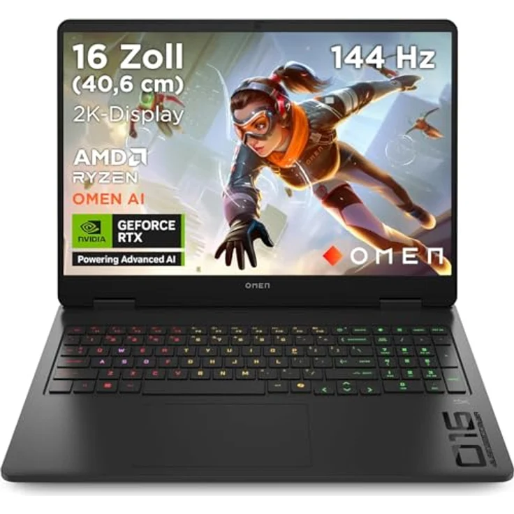 HP Omen 16 Gaming Laptop, 2K WUXGA Display 1920x1200, AMD Ryzen 9 8940HX, NVIDIA GeForce RTX 5060 (8 GB), 16GB RAM, 1TB SSD, RGB-QWERTZ, Shadow Black – Bild 1