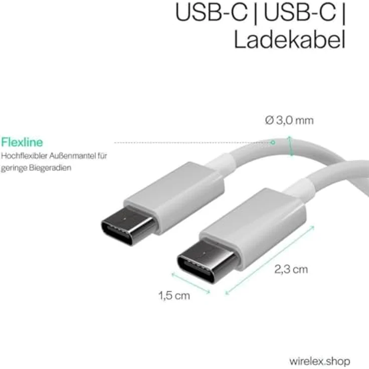 S/CONN maximum connectivity Flexline®-USB Lade-Sync Kabel, USB-C auf USB-C, 2.0, 1,5m, 0,48 Gbit/s, weiß – Bild 2
