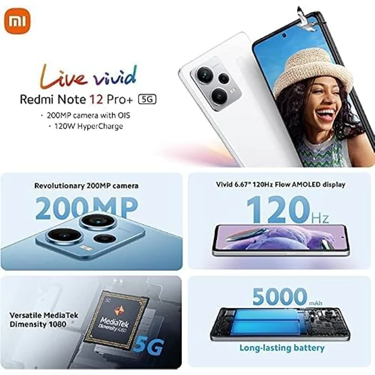 Xiaomi Redmi Note 12 Pro+ 5G Smartphone, 6.67" Flow AMOLED Display 120Hz MediaTek Dimensity 1080 Prozessor 200MP Rückseitenkameras 120w Hyper Charging Handy Dual SIM (8+256, Schwarz) – Bild 4