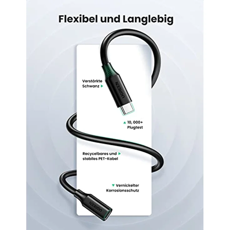 Ugreen Kabelverlängerungsadapter USB C auf USB C, 1m, 100W, 10Gb/s, schwarz – Bild 7