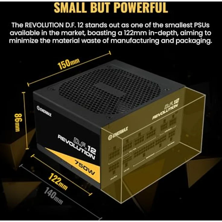 ENERMAX Revolution D.F. 12 ATX3.1 PCI-e 5.1 Ultrakompakt 750W Netzteil 80Plus Gold (Vollmodular, 50% Semi-Fanless, 12V-2x6); ETV750G, schwarz – Bild 4