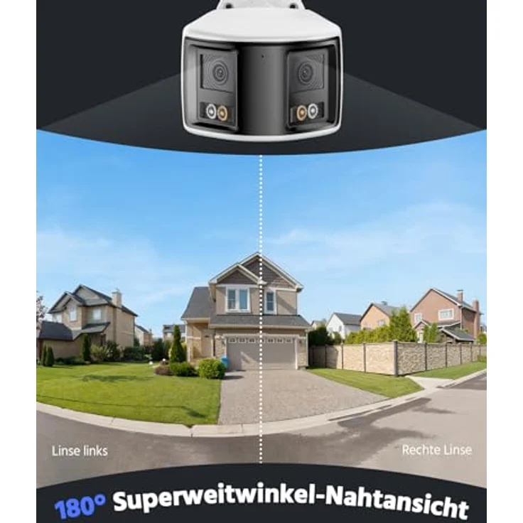 ANNKE 4K 8MP Dual-Objektiv PoE Außenüberwachungskamera mit 180° Panoramaansicht, Zwei-Wege Audio, KI Personen-/Fahrzeugerkennung, Farb-Nachtsicht, IP67 Wetterfest, Schwarz – Bild 2