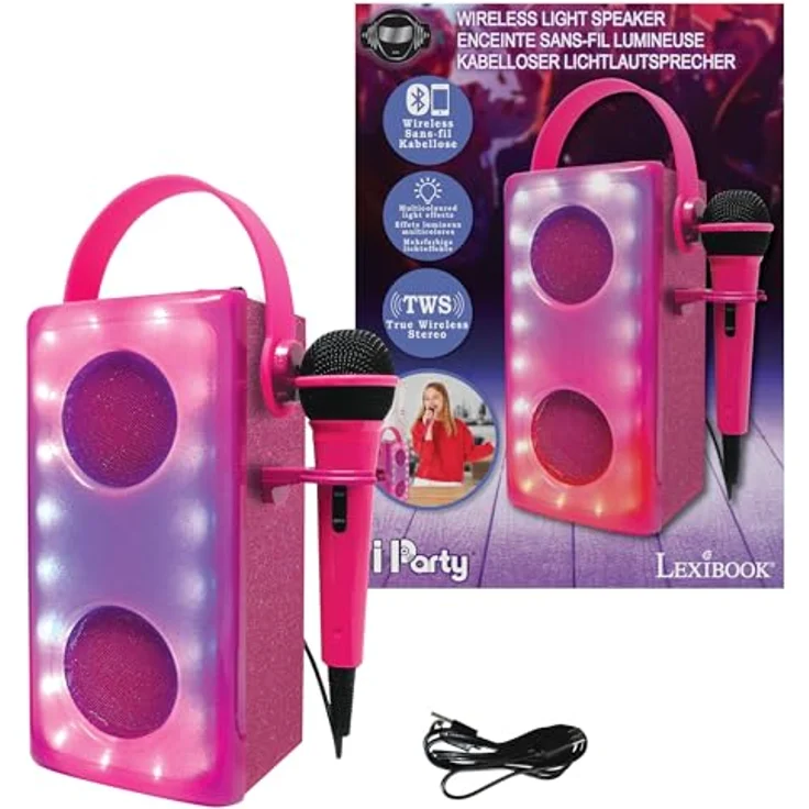 Lexibook iParty BTP185PKZ, Kabelloser Bluetooth®-Lautsprecher mit Mikrofon, Mehrfarbige Lichteffekte, SD/TF-Kartenanschluss, Wiederaufladbare Batterie – Bild 1