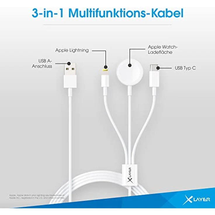 Xlayer Ladekabel 3in1 für Apple Watch, Lightning – Bild 2