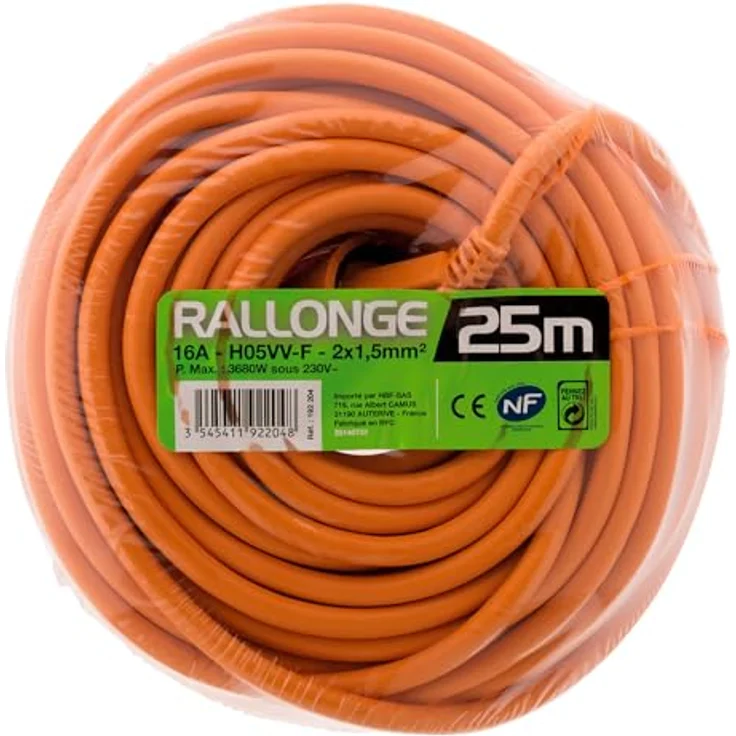 Zenitech Verlängerungskabel 16A HO5VV-F, 25m, 3680W, wetterfest, für Rasenmäher & Grills, orange, NF- & CE-zertifiziert – Bild 3