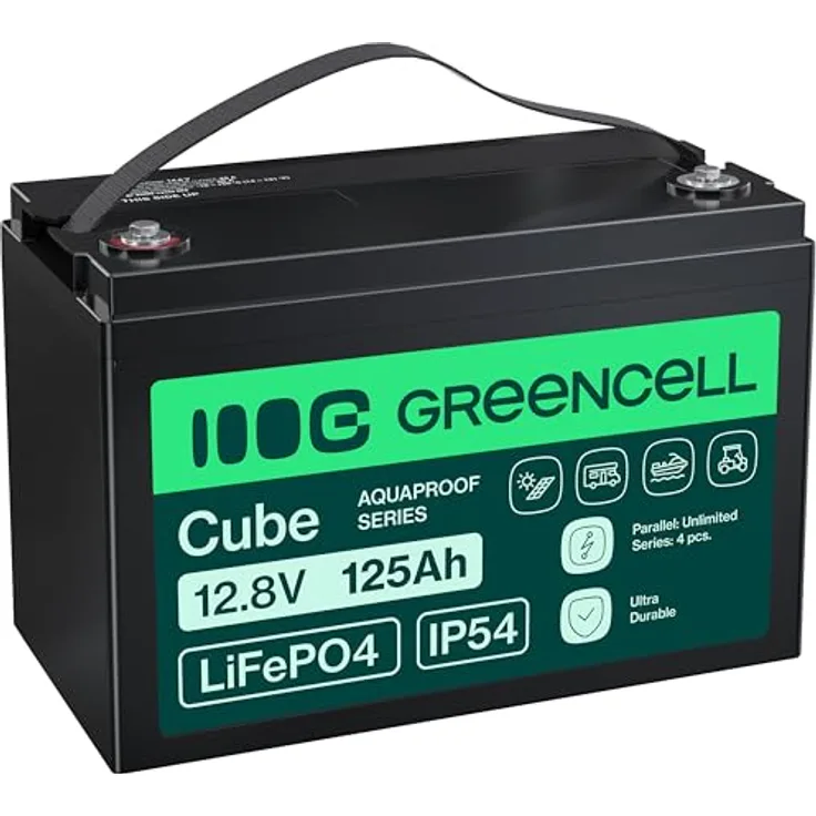 Green Cell CUBE LiFePO4 Spezial-Akku, LiFePo-Block Schraubkontakt, 12.8V 125Ah, sofort einsatzbereit, ideal für Wohnmobile