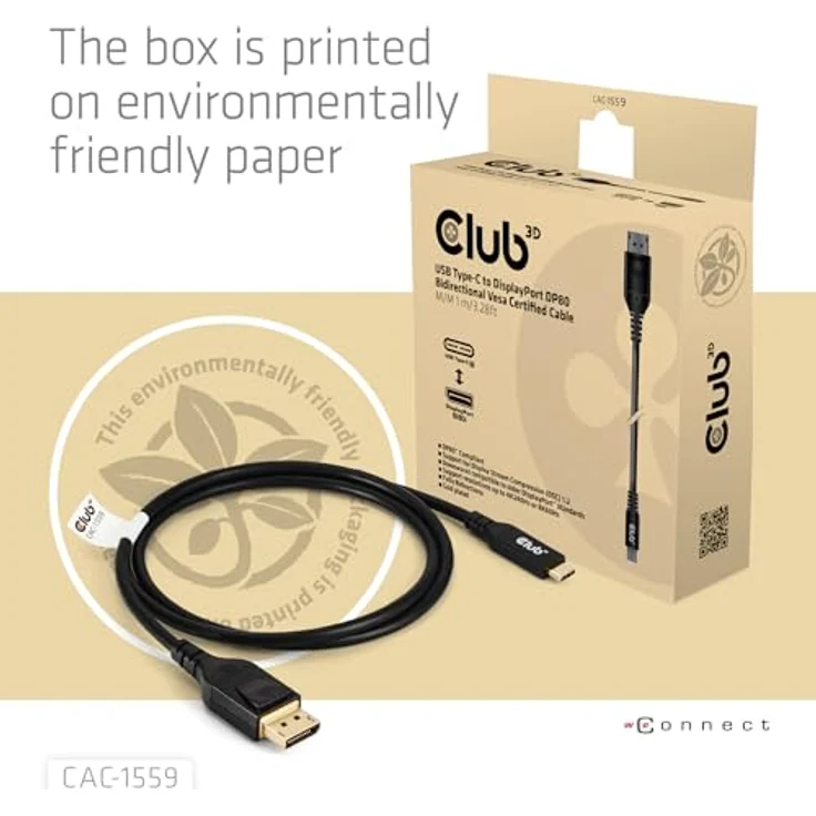 Club 3D CAC-1559 USB Typ-C auf DisplayPort DP80 1m Kabel, VESA zertifiziert – Bild 5