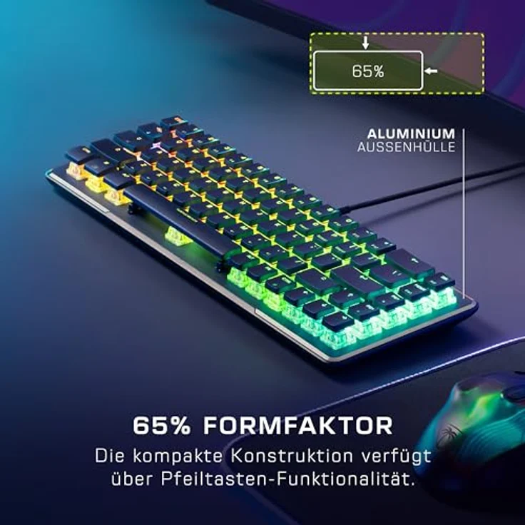 Turtle Beach Vulcan II Mini – 65% optisch-mechanische Gaming-Tastatur mit anpassbarer RGB-Beleuchtung, Aluminiumplatte, Schwarz – Bild 2