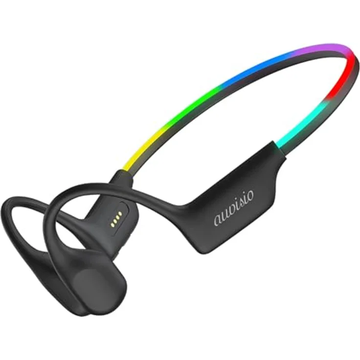 auvisio Knochenschall-Kopfhörer IHS-740.b, wasserdicht IP68, BT 5.3, 32 GB MP3-Player, 6-Farben LED, nur 25 g