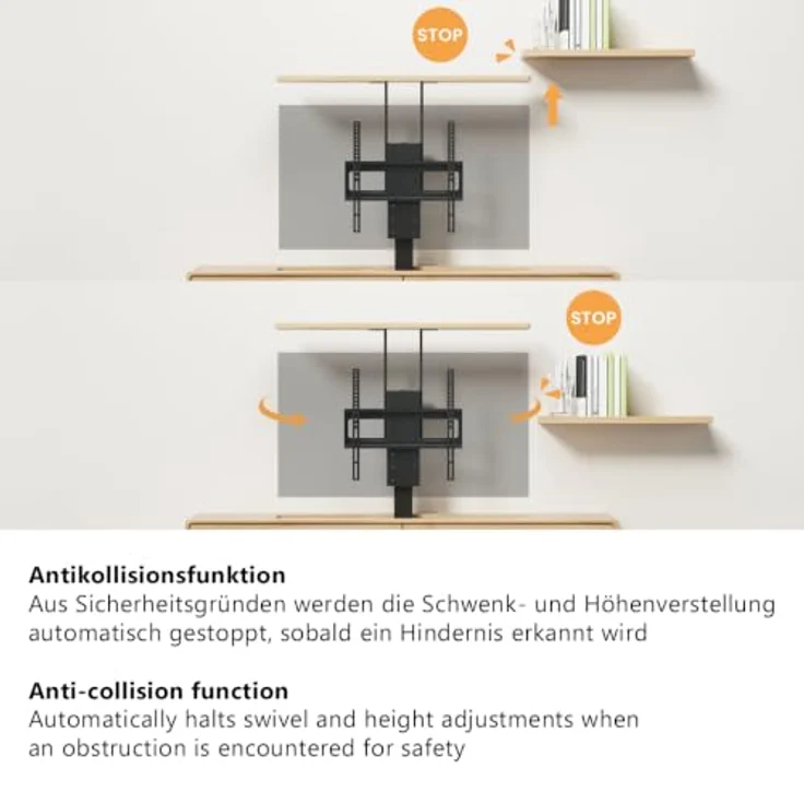 my wall TV-Ständer HP67-1L, elektrisch drehbar und höhenverstellbar für TVs bis 55 Zoll, 60 kg Tragkraft, VESA bis 400x400, App- und Sprachsteuerung – Bild 8