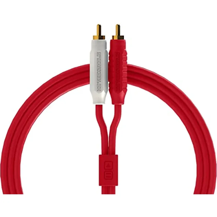 DJ TechTools Chroma Cables Audio MK2 RCA – RCA red, hochwertiges Stereo Kabel (Easy Wrap HQ Gummi, vergoldete Steckverbinder, 2,0m lang, Adapterkabel, integrierter Klettkabelbinder), Rot