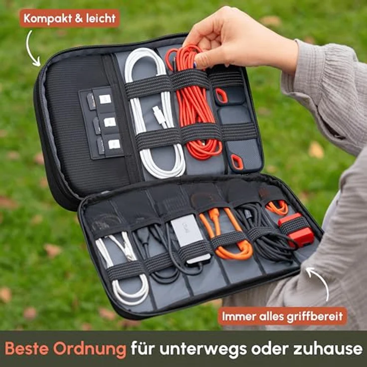 C-Rope Elektronik Organizer L, große Kameratasche mit Kabelmanagement, Schwarz, wasserfest und umweltfreundlich – Bild 2