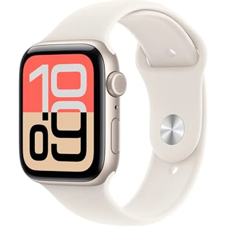 Apple Watch SE 3 Cellular, 44 mm, Aluminiumgehäuse Polarstern, Sportarmband Polarstern - S/M