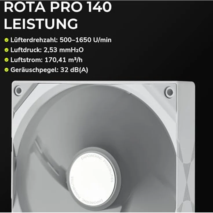 TRYX ROTA Pro 140 PWM-Lüfter - 140mm, weiß, leistungsstarker 140-mm-PWM-Lüfter mit bis zu 1.650 U/min und Airflow von maximal 170,41 m³/h – Bild 4