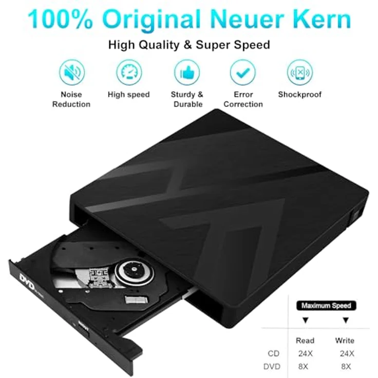JBonest Externes CD DVD Laufwerk USB 3.0 Typ-C, Extern mit SD/TF-Kartenleser Portable RW Brenner,Schnelle Datenübertragung für Laptop,Desktop,MacBook,Win11/10/8/7/XP, Linux,Mac OS,Vista – Bild 5