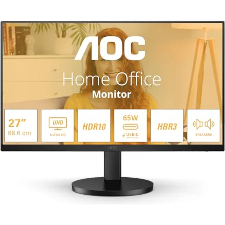 AOC U27B3CF - 27 Zoll UHD Monitor, Lautsprecher, höhenverstellbar, HDR10 (3840x2160, 4K, 60 Hz, 2X HDMI, USB Hub) schwarz – Bild 2