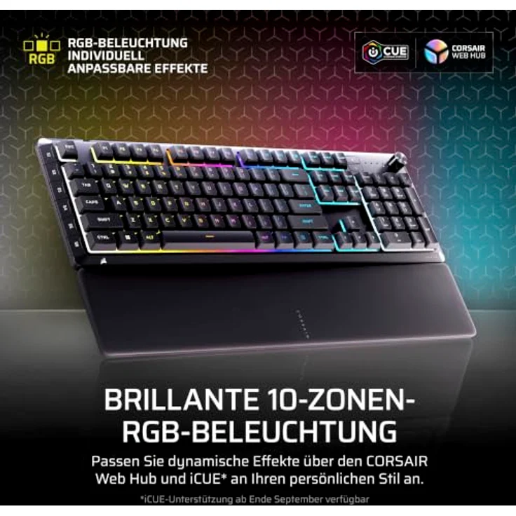 Corsair Skiff 100 Plus, Leise RGB Kabelgebundene Gaming-Tastatur mit 10-Zonen-RGB-Beleuchtung, IP53 Staub- und Spritzwasserschutz, Schwarz – Bild 5