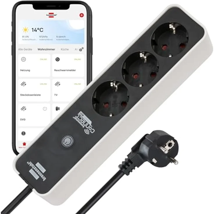 Brennenstuhl Connect Ecolor WLAN Steckdosenleiste 3-fach, Intelligente Mehrfachsteckdose mit 2.4 GHz WiFi, Sprachsteuerung, kostenloser App und 1,5m Kabel, weiß/schwarz – Bild 1
