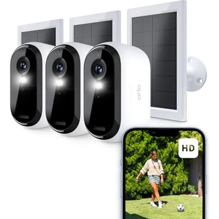 Arlo Essential 2 HD Überwachungskamera Aussen, 1080p Video, Kabellos, 3x Solar, Farbnachtsicht, Bewegungsmelder, Sirene, 2-Wege Audio, Weiß, 3er Set – Bild 1
