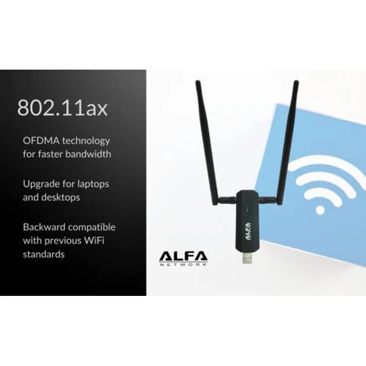 Alfa Network AWUS036AX, USB WLAN Adapter mit 802.11ax Dualband WiFi 6, AX1800 Geschwindigkeit, USB 3.0, 2 abnehmbare Antennen – Bild 5