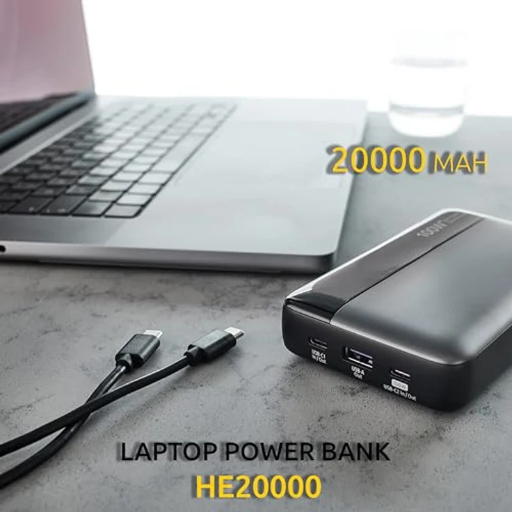 Intenso Powerbank HE20000, externer Akku mit Power Delivery (100W) & USB-C zu USB-C Ladekabel, 20000mAh, Grau-Schwarz – Bild 2