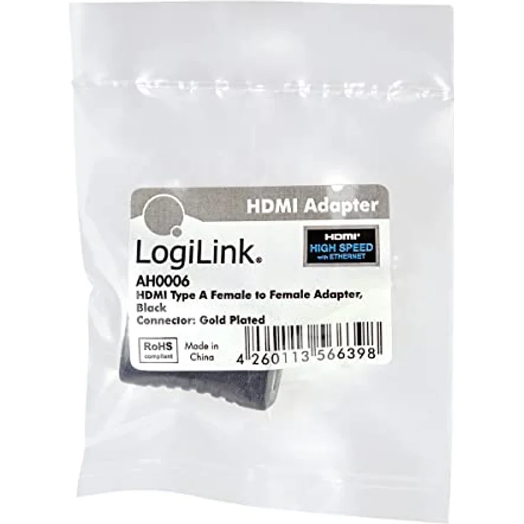LogiLink AH0006 HDMI High Speed Adapter, flache Ausführung und mit vergoldeten Kontakten, Ideal für Full HD, Buchse auf Buchse schwarz – Bild 5