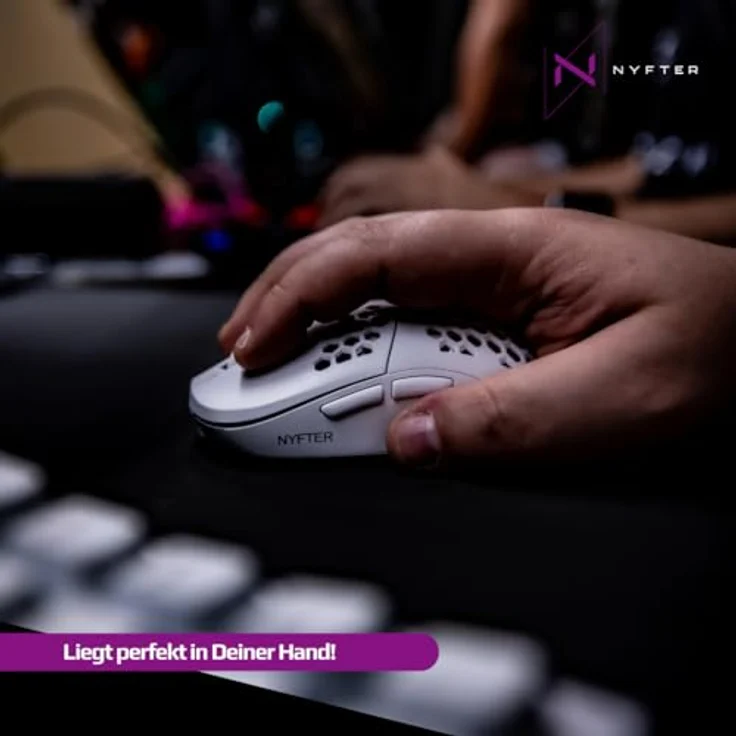 Nyfter NYF22 Wireless Gaming Mouse Ultraleicht 75g mit 400mA 19K DPI, 400 IPS 1000 hz 50h Akkulaufzeit inkl. Zwei wechselbare Cases, Schwarz – Bild 3