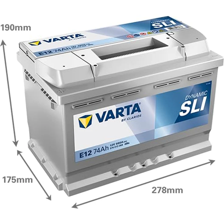 VARTA E12 Blue Dynamic 74Ah 680A Autobatterie, wartungsfrei, 12V, Schaltung 1, 278 x 175 x 190 mm – Bild 3