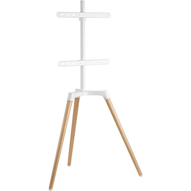 EasyLife Design STAFFELEI Tripod TV-Stativ, Halterung für Fernseher bis 65'' Zoll & 35 kg, schwenkbar bis 140°, höhenverstellbar, VESA bis 400x400, Weiß/Buche hell – Bild 1