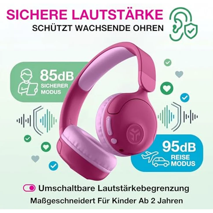 JLab Audio JBuddies Pop, 2-in-1 kabellose Kinderkopfhörer, On-Ear, volumen-sicher, pink – Bild 4