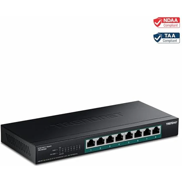 Trendnet 8-Port 2.5G PoE++ Switch, unmanaged Netzwerk Switch mit 230 Watt Gesamtbudget, 40 Gbit/s Switching-Kapazität, Jumbo-Frame-Unterstützung, Schwarz – Bild 9