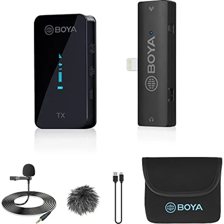 Boya BY-XM6 S3 Wireless Lavalier Microphone for iPhone iPad, Stable Signal Transmission, 6-Level Gain Adjustment, Real-Time Monitoring - Black