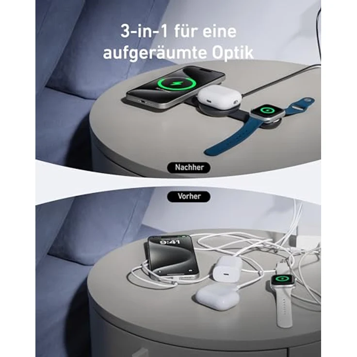 Anker MagGo 3-in-1 Kabellose Ladestation, 15W Schnellladen, Faltbares Reise-Ladepad (Schwarz) – Bild 5